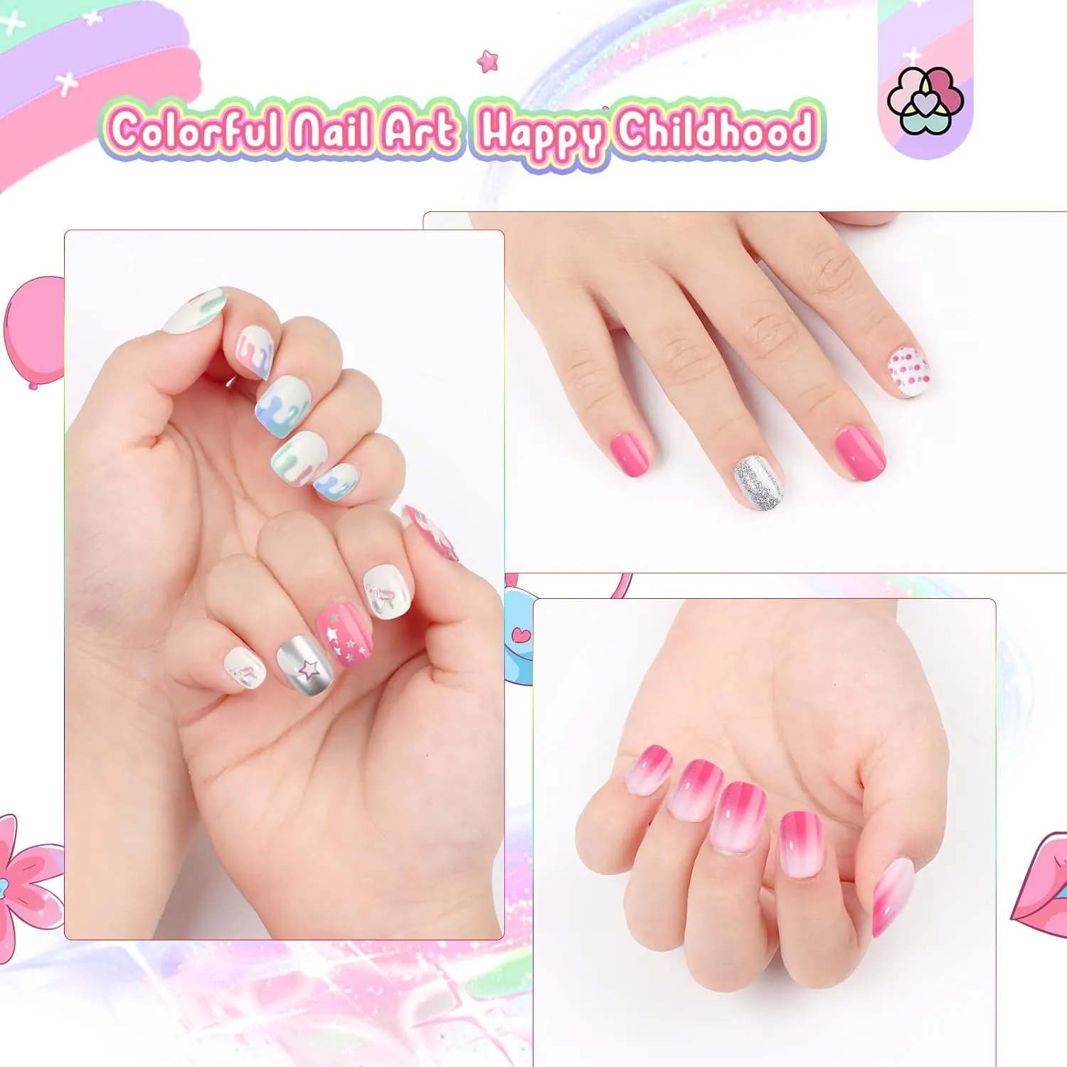 168Pcs 7 Pack Press on Nails for Kids