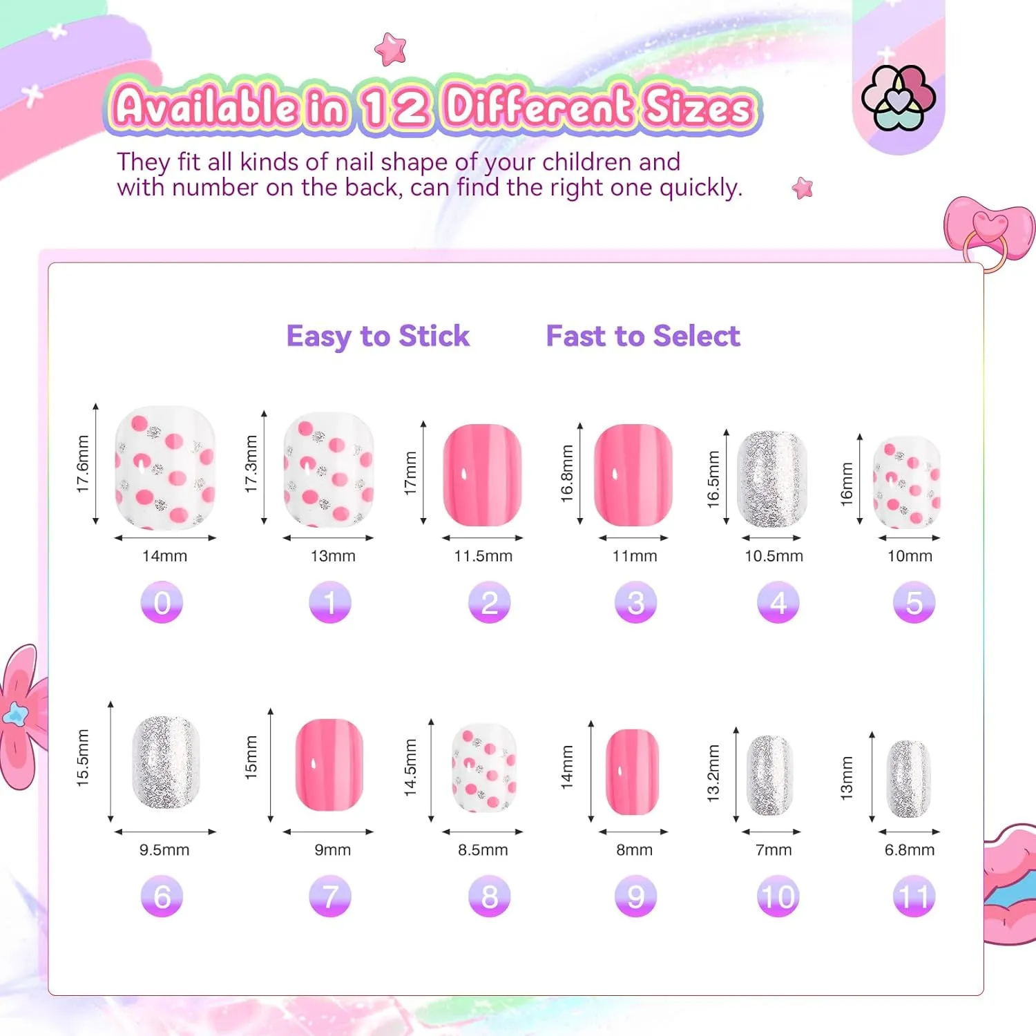 168Pcs 7 Pack Press on Nails for Kids