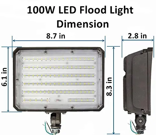 2Pack Dusk to Dawn Outdoor 100W LED Flood Light with Knuckle, 14000LM 1000W Equivalent, 100-277V 5000K Daylight, ETL Commercial Waterproof LED Flood Light Fixture, Security Lighting for Parking Lot