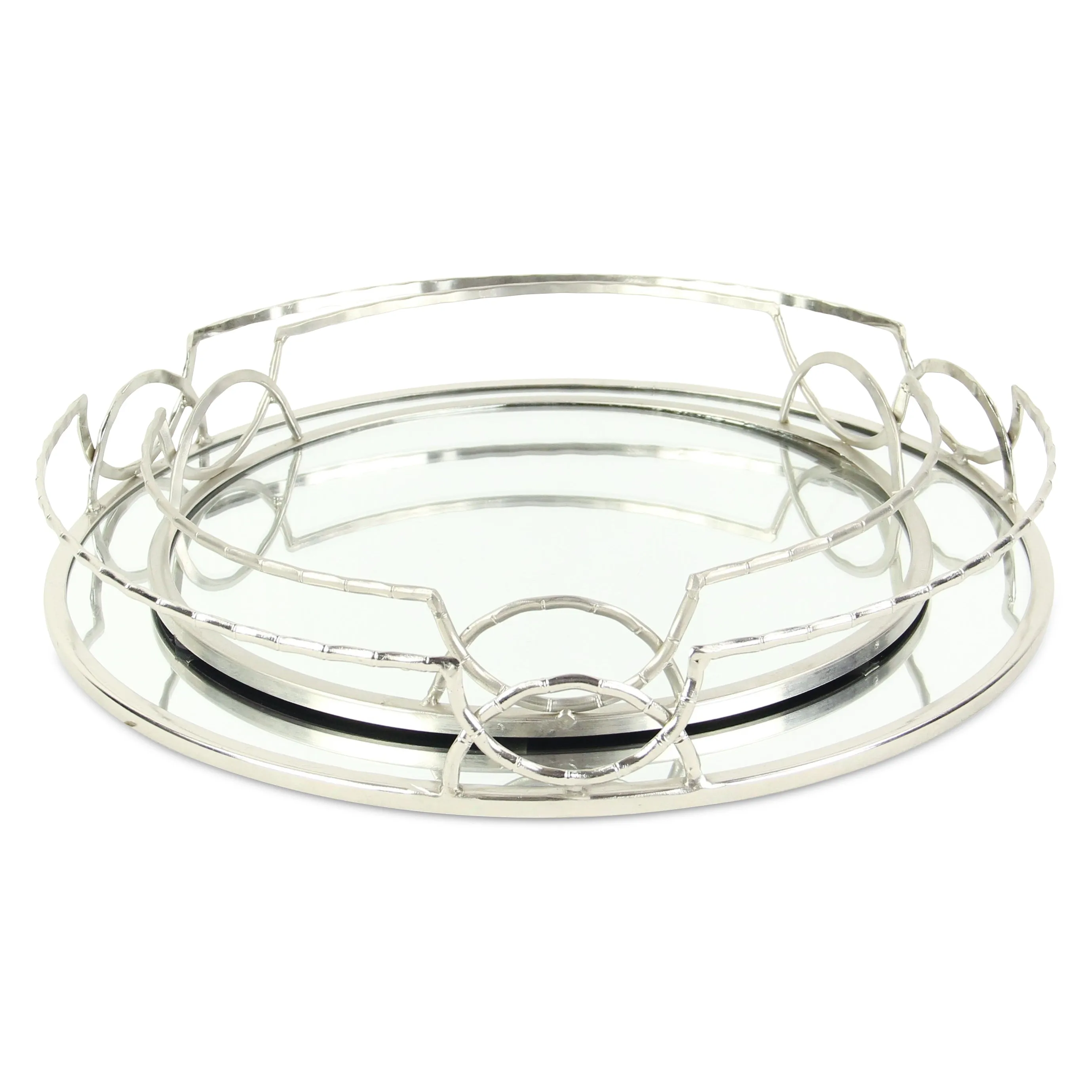 5694-2SV - Mianzi Metal Bamboo Silver Trays