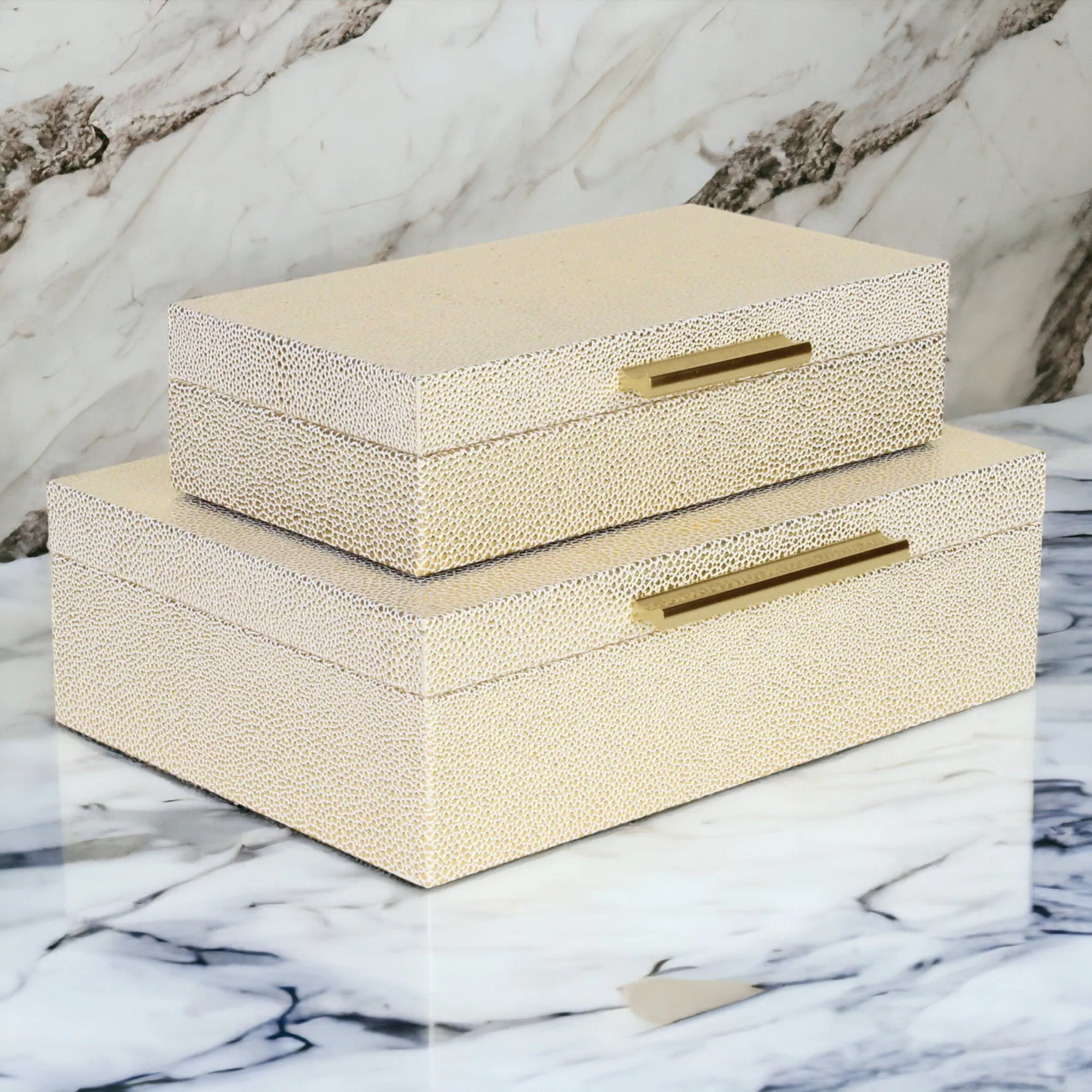 5824-2WTGD - Lusan Rect Shagreen Boxes - White Gold