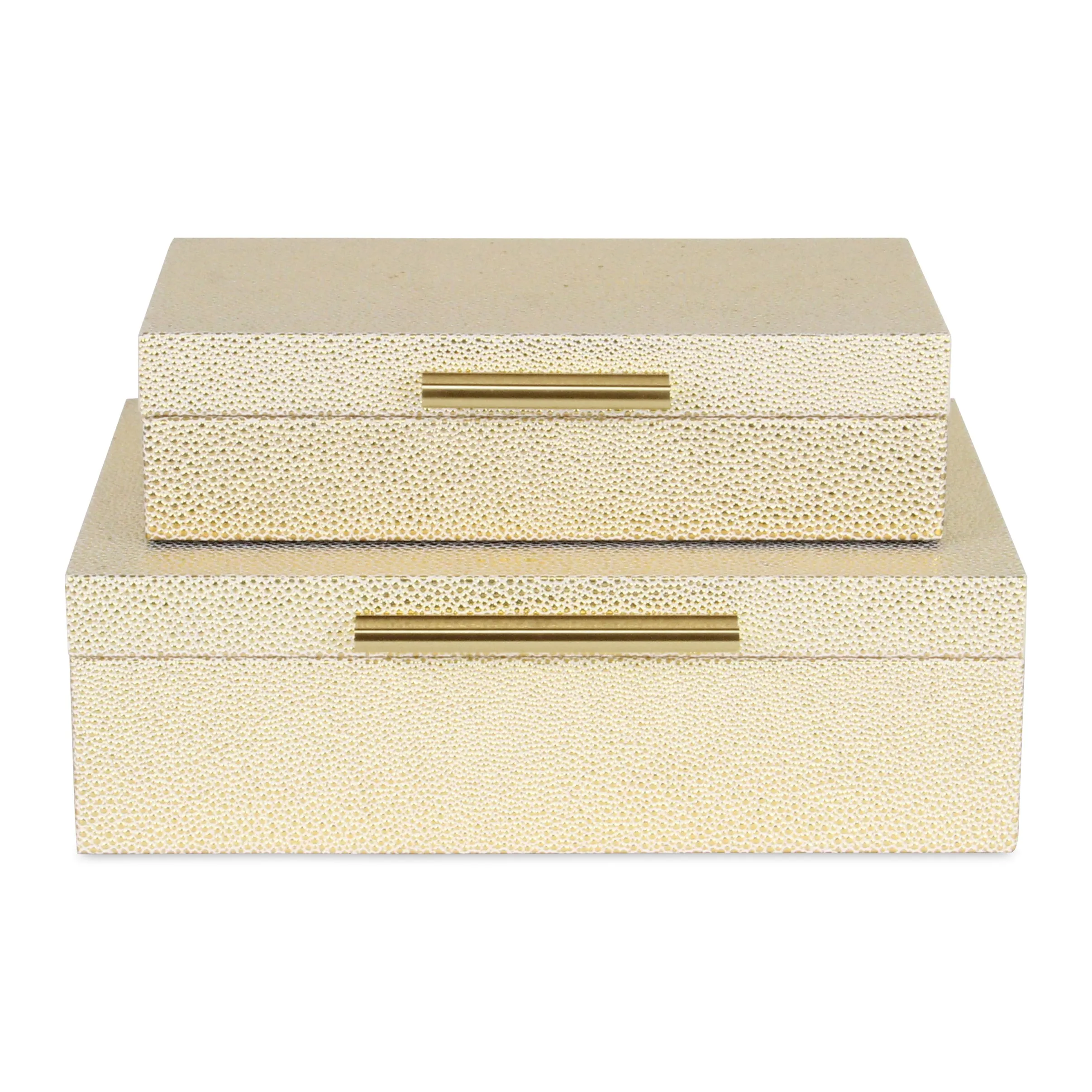 5824-2WTGD - Lusan Rect Shagreen Boxes - White Gold