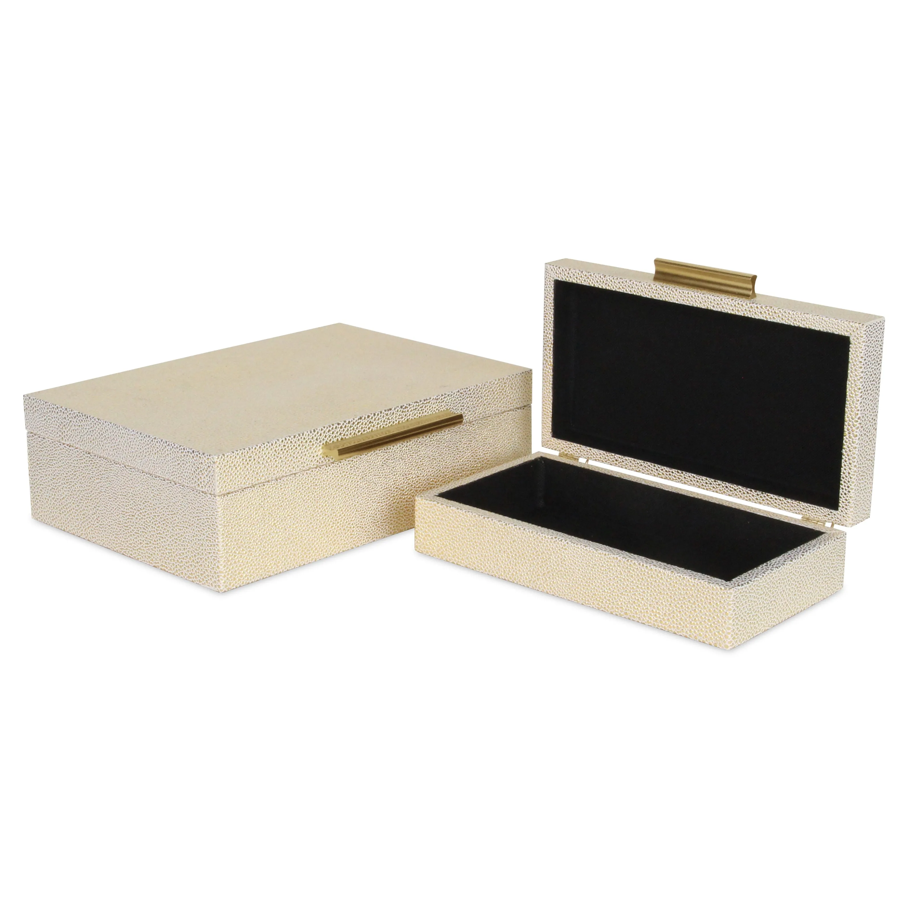 5824-2WTGD - Lusan Rect Shagreen Boxes - White Gold