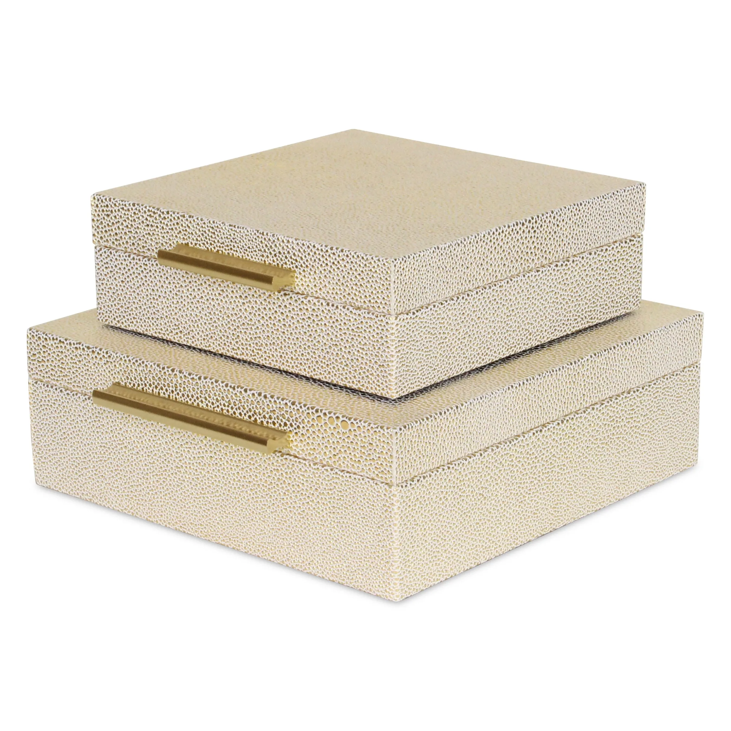 5825-2WTGD - Lusan Square Shagreen Boxes - White Gold