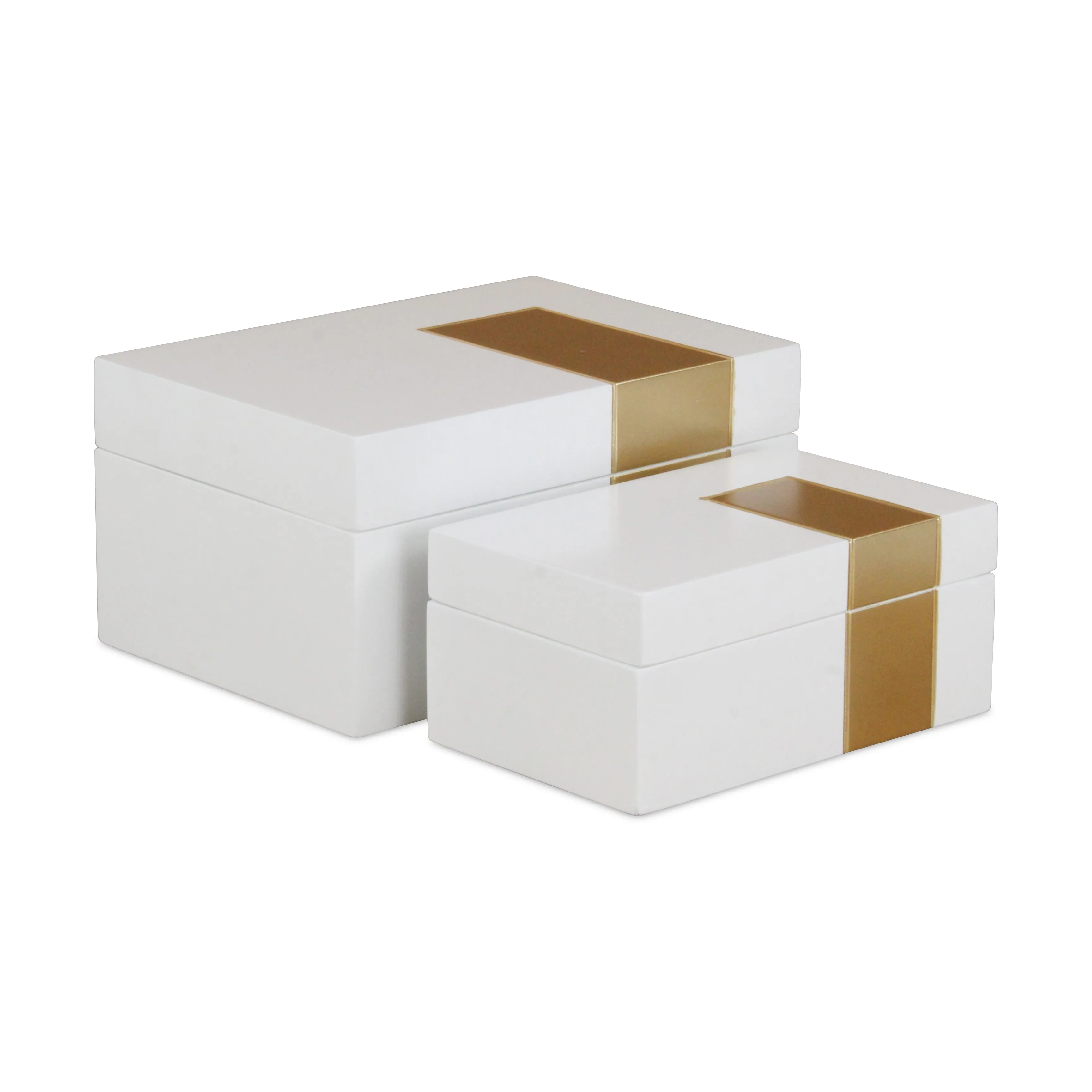 5954-2 - White Wooden Decor Box S/2