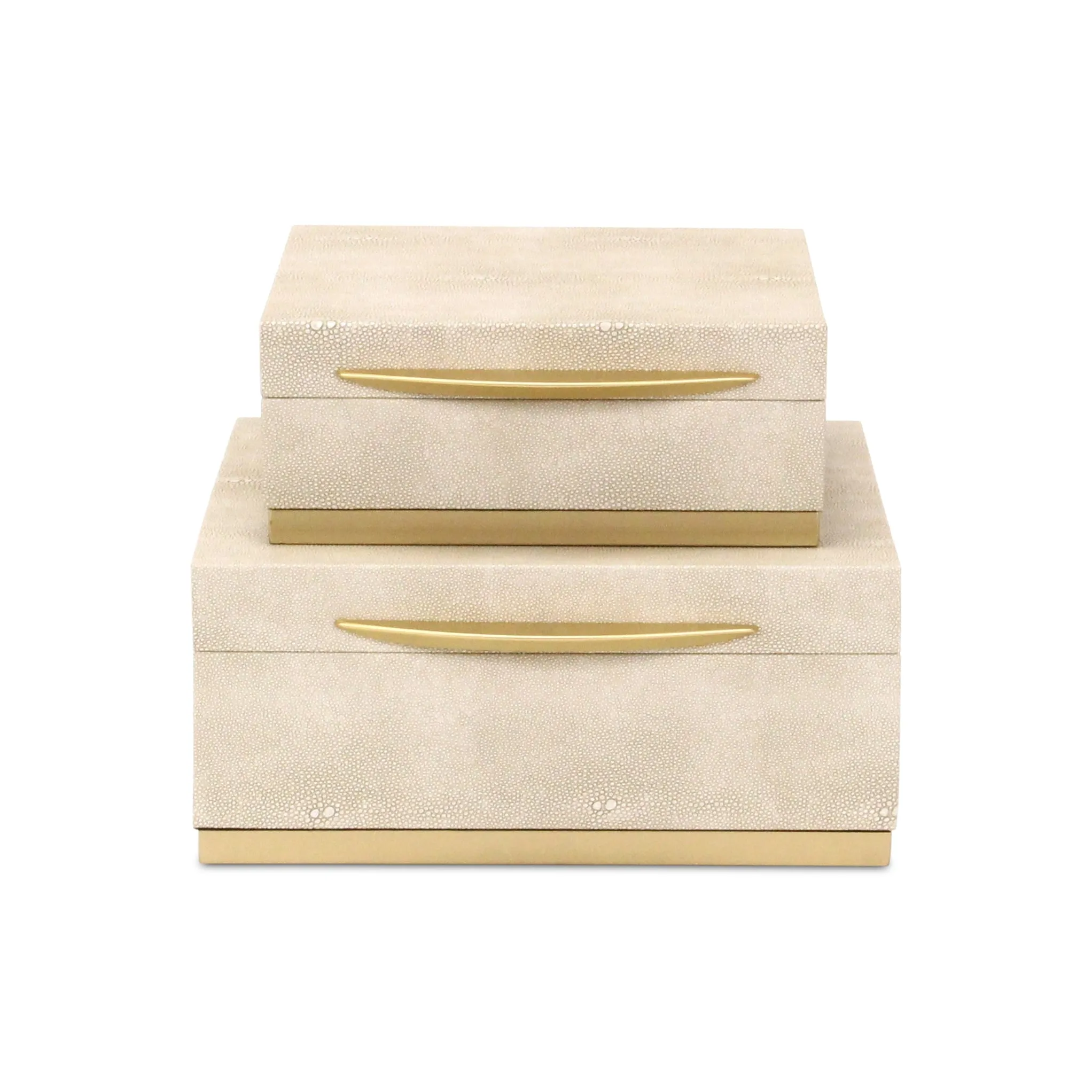 6055-2CR - Zynova Square Shagreen Boxes - Cream