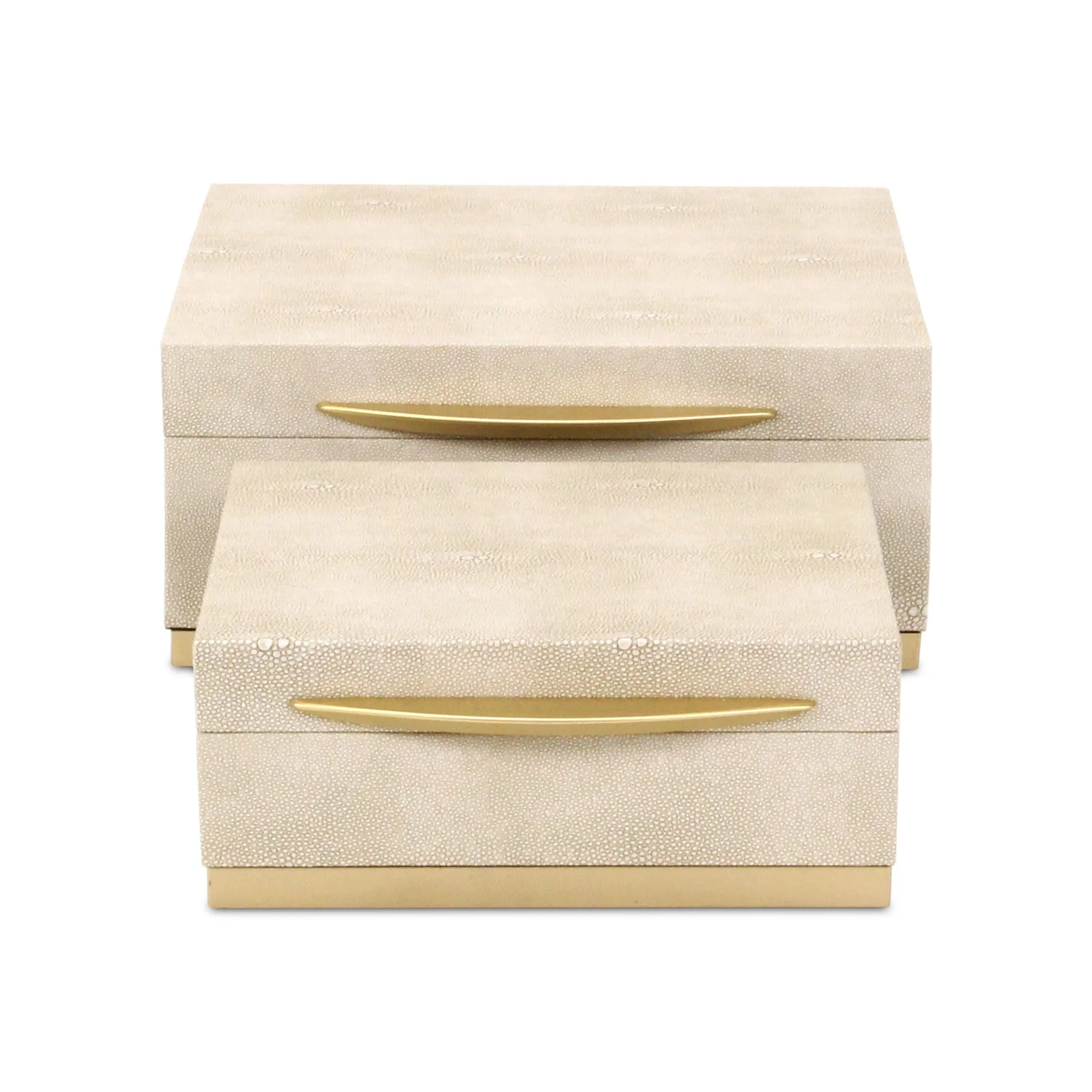 6055-2CR - Zynova Square Shagreen Boxes - Cream