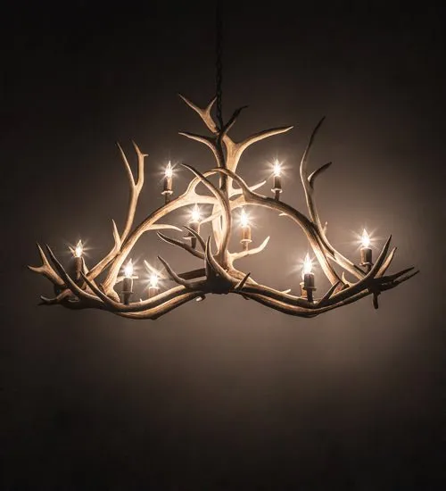 66.5" Long Antlers Elk 10 Light Oblong Chandelier