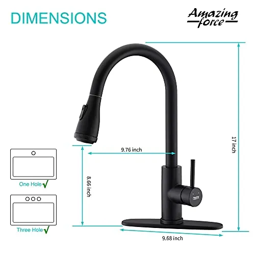 AMAZING FORCE Touchless Kitchen Faucet Single Handle with 4 Modes Pull Down Sprayer, Automatic Motion Sensor Kitchen Sink Faucet with Fingerprints Resistant, Matte Black