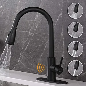 AMAZING FORCE Touchless Kitchen Faucet Single Handle with 4 Modes Pull Down Sprayer, Automatic Motion Sensor Kitchen Sink Faucet with Fingerprints Resistant, Matte Black