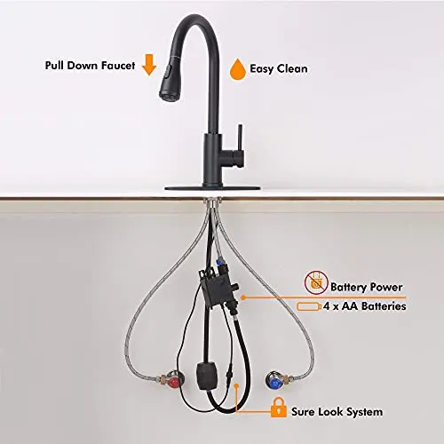 AMAZING FORCE Touchless Kitchen Faucet Single Handle with 4 Modes Pull Down Sprayer, Automatic Motion Sensor Kitchen Sink Faucet with Fingerprints Resistant, Matte Black