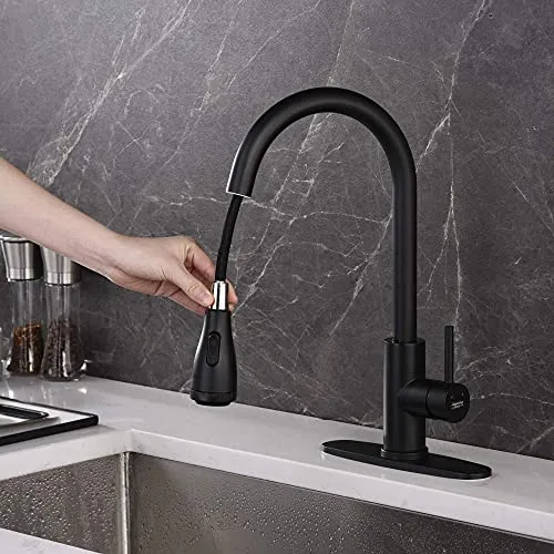 AMAZING FORCE Touchless Kitchen Faucet Single Handle with 4 Modes Pull Down Sprayer, Automatic Motion Sensor Kitchen Sink Faucet with Fingerprints Resistant, Matte Black