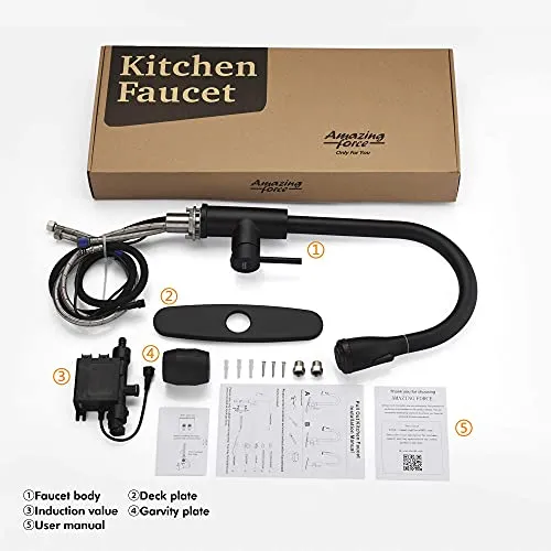 AMAZING FORCE Touchless Kitchen Faucet Single Handle with 4 Modes Pull Down Sprayer, Automatic Motion Sensor Kitchen Sink Faucet with Fingerprints Resistant, Matte Black