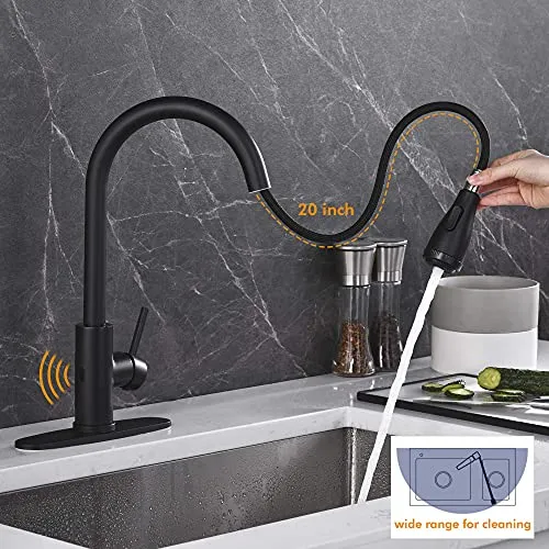 AMAZING FORCE Touchless Kitchen Faucet Single Handle with 4 Modes Pull Down Sprayer, Automatic Motion Sensor Kitchen Sink Faucet with Fingerprints Resistant, Matte Black