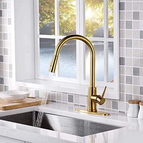 AMAZING FORCE Touchless Kitchen Faucet with 2 Modes Pull Down Sprayer, Single Handle Automatic Motion Sensor Kitchen Sink Faucet with Fingerprints Resistant, Gold