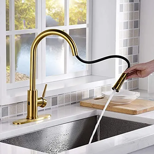 AMAZING FORCE Touchless Kitchen Faucet with 2 Modes Pull Down Sprayer, Single Handle Automatic Motion Sensor Kitchen Sink Faucet with Fingerprints Resistant, Gold