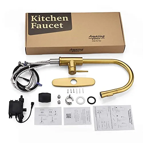 AMAZING FORCE Touchless Kitchen Faucet with 2 Modes Pull Down Sprayer, Single Handle Automatic Motion Sensor Kitchen Sink Faucet with Fingerprints Resistant, Gold