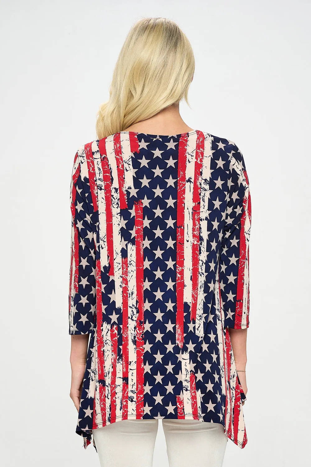 Americana Print Handkerchief Hem Top-3088HT-QRP1-W297