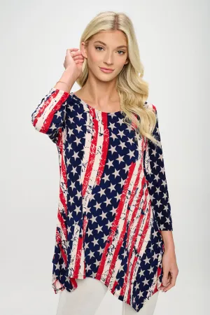 Americana Print Handkerchief Hem Top-3088HT-QRP1-W297