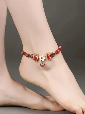 Antique Feet Chain 2024 New Trendy Women's Bell with Sound Retro Chinese Red Feet Chain