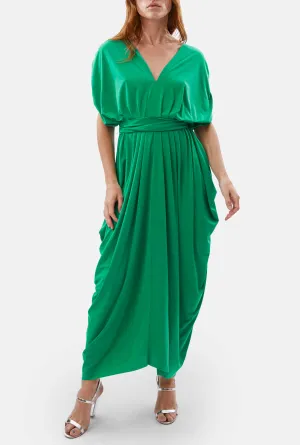 Batwing Pleated Maxi Dress Green