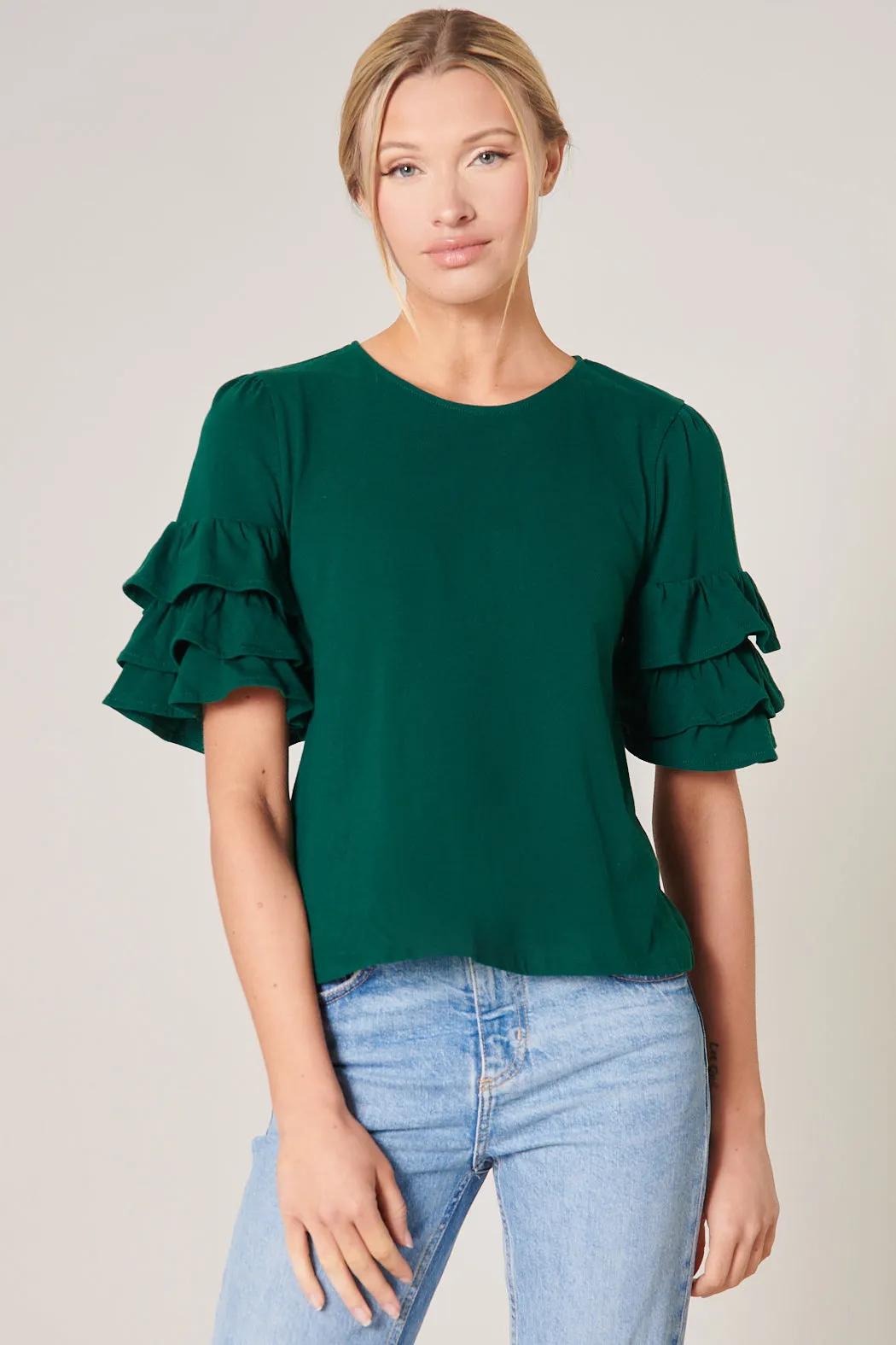 Blair Cotton Knit Ruffle Sleeve Top