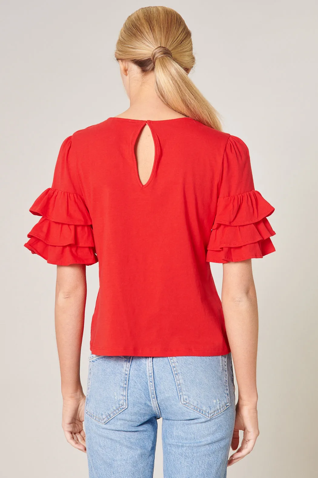 Blair Cotton Knit Ruffle Sleeve Top