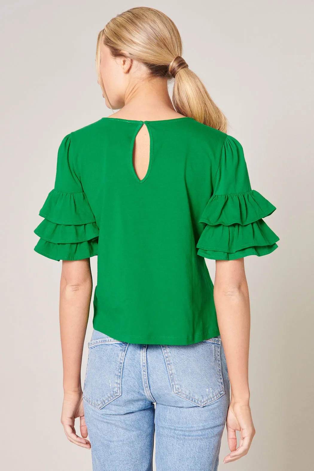 Blair Cotton Knit Ruffle Sleeve Top