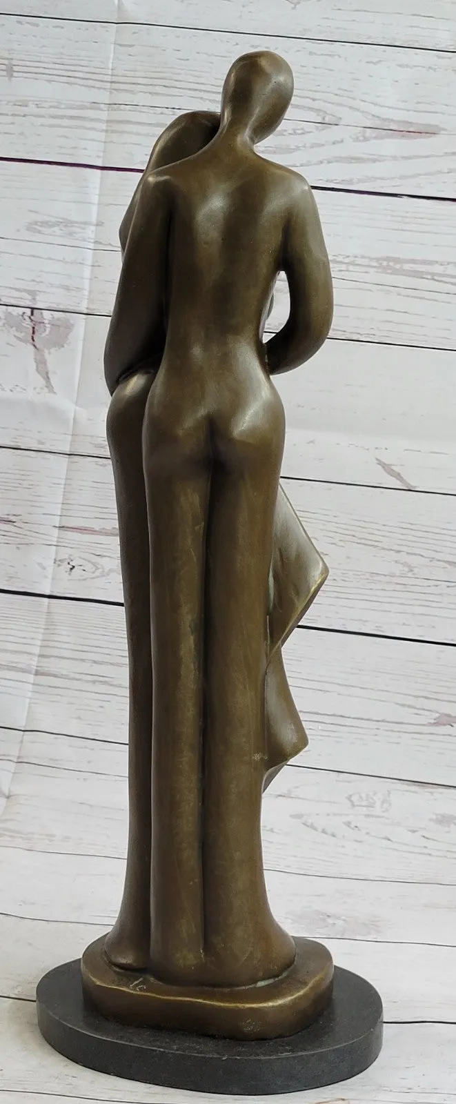 Bronze Sculpture Modern Art Signed Original Male And Female Holding Baby Figurin