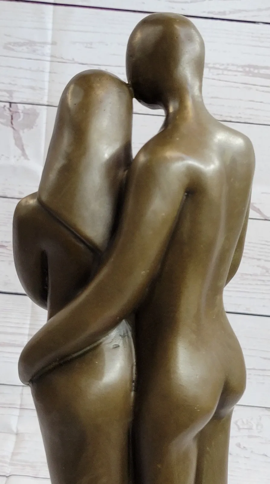 Bronze Sculpture Modern Art Signed Original Male And Female Holding Baby Figurin