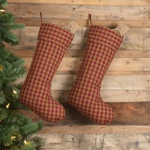 Burgundy Check Stocking Set of 2 12x20