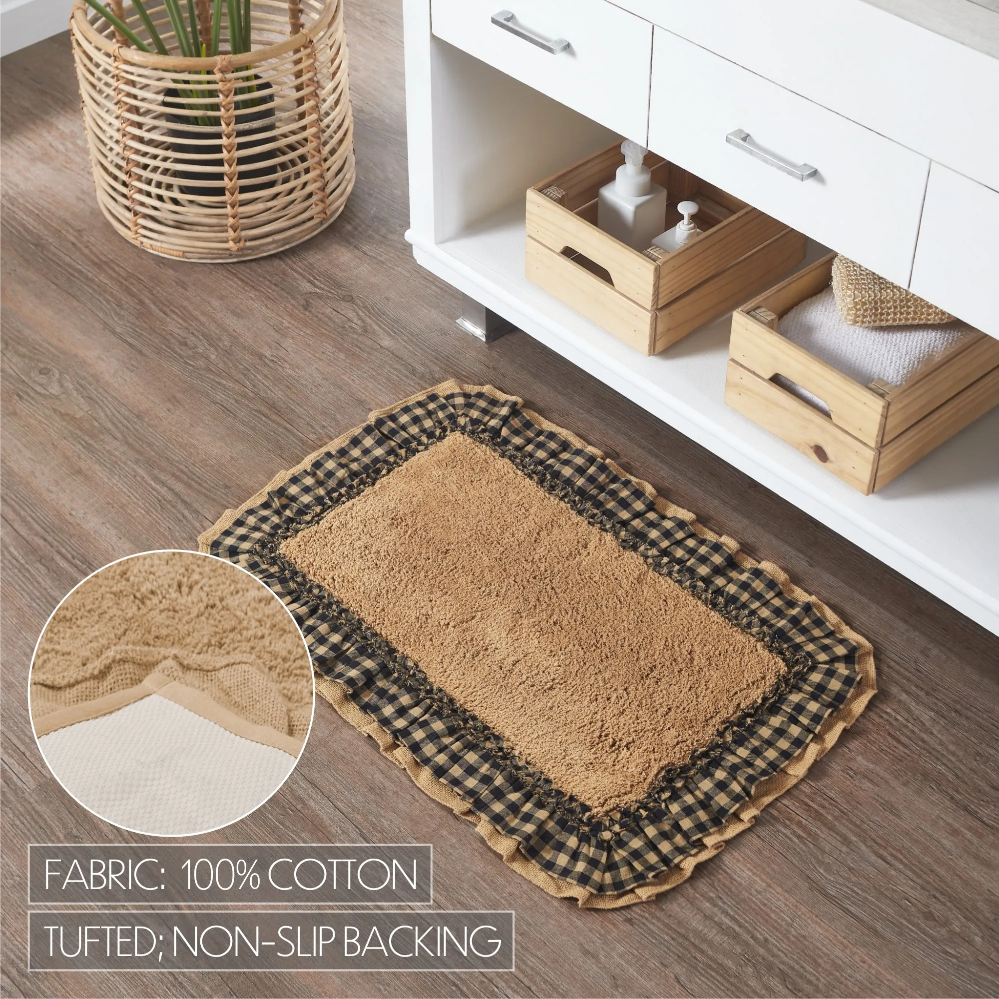 Burlap Natural w/ Check Bathmat