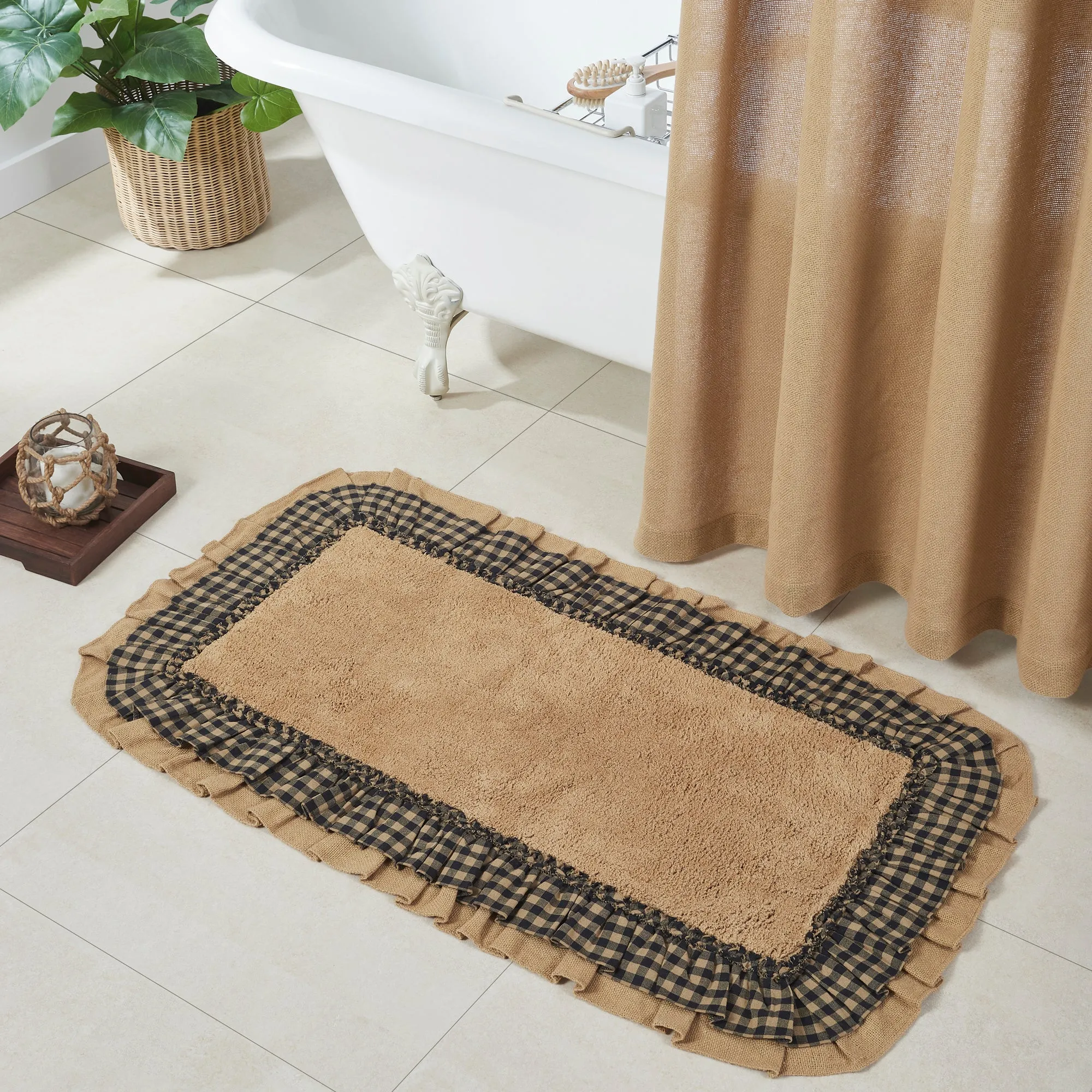 Burlap Natural w/ Check Bathmat