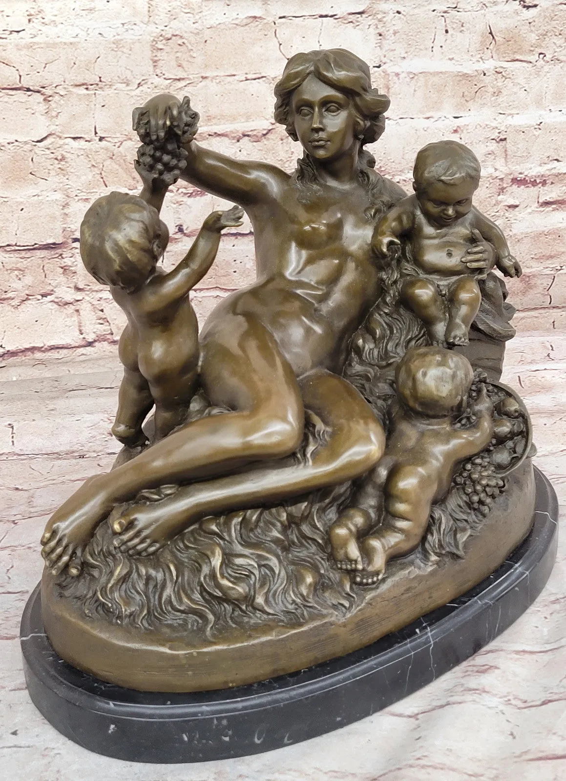 Carrier Belleuse Bronze Sculpture: Mother and Children Statue by Lost Wax Method