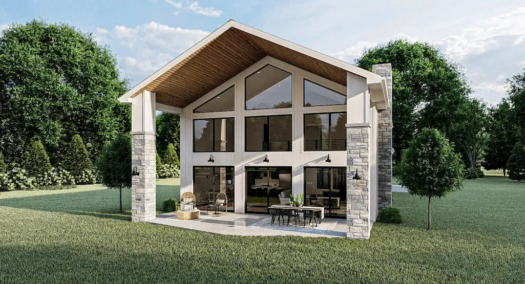 Charming 3-bedroom Barndominium Style House Plan with modern amenities.