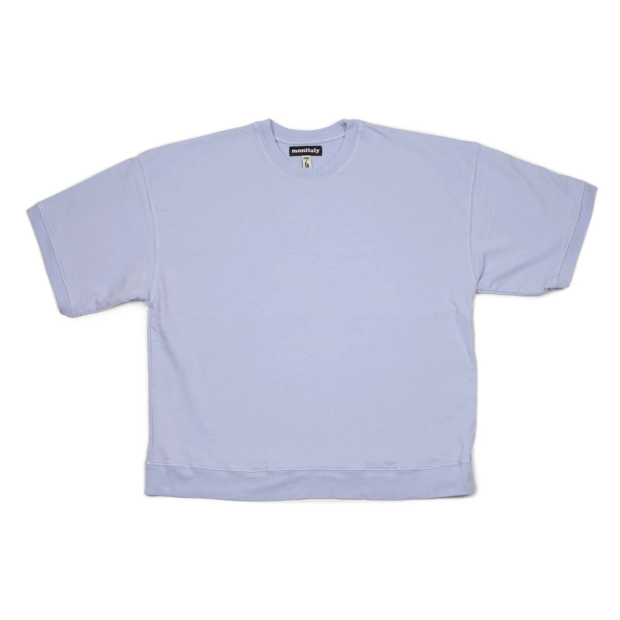 Crewneck short sleeve sweatshirt in Light Blue French terry cotton