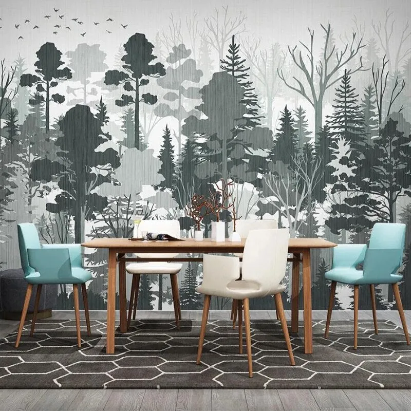 Custom Mural Wallpaper Black and White Forest Landscape (㎡)