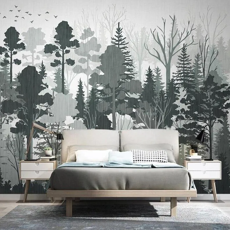 Custom Mural Wallpaper Black and White Forest Landscape (㎡)