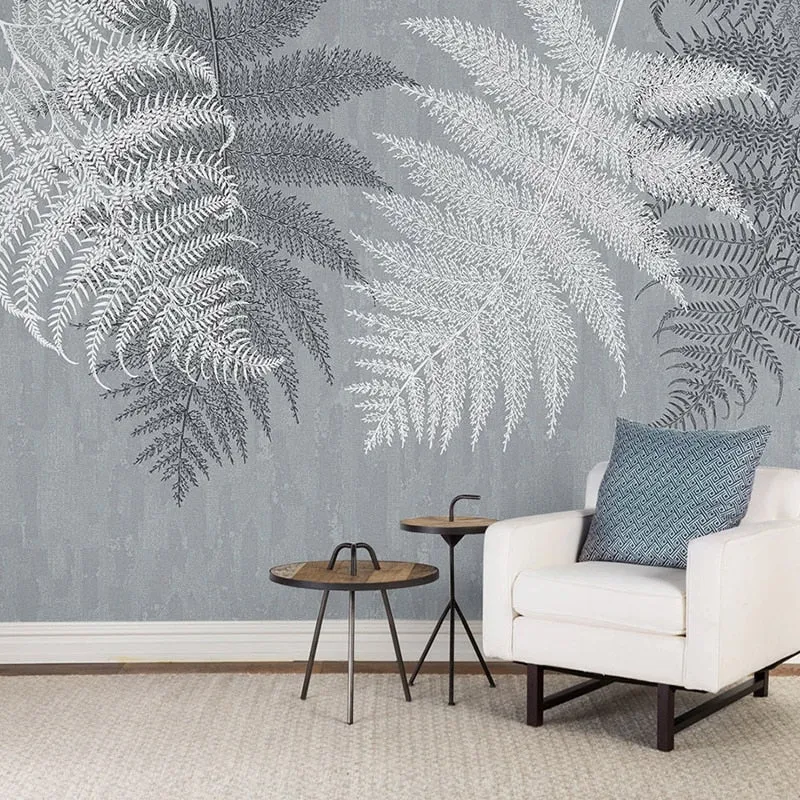 Custom Mural Wallpaper Grey Abstract Leaves (㎡)