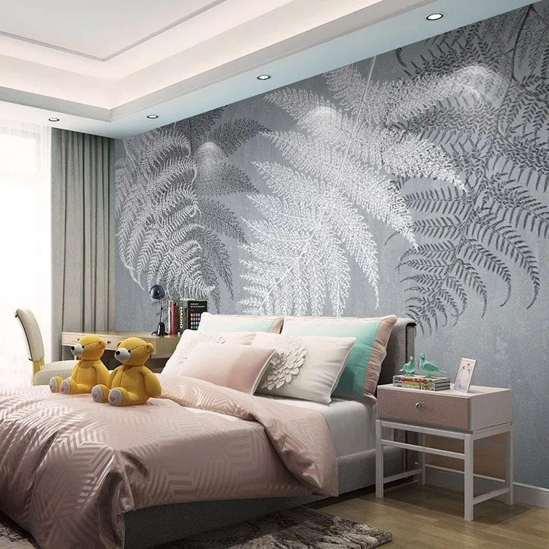 Custom Mural Wallpaper Grey Abstract Leaves (㎡)