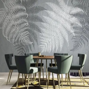 Custom Mural Wallpaper Grey Abstract Leaves (㎡)