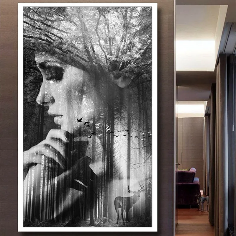 Custom Mural Wallpaper Modern Abstract Black and White Portrait (㎡)