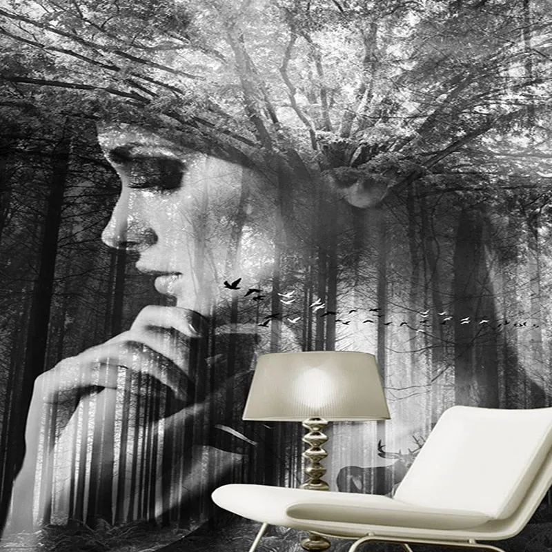 Custom Mural Wallpaper Modern Abstract Black and White Portrait (㎡)