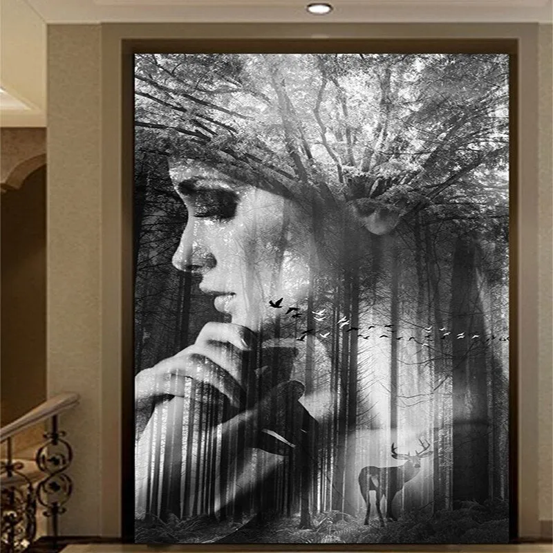 Custom Mural Wallpaper Modern Abstract Black and White Portrait (㎡)