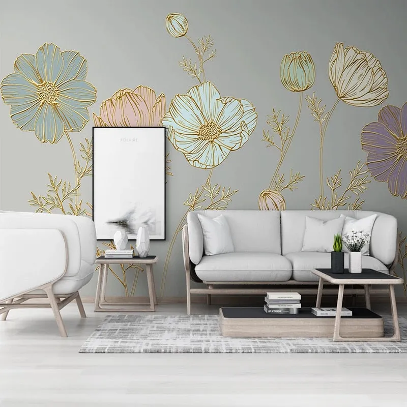 Custom Mural Wallpaper Plant Flower Embossed Lines (㎡)