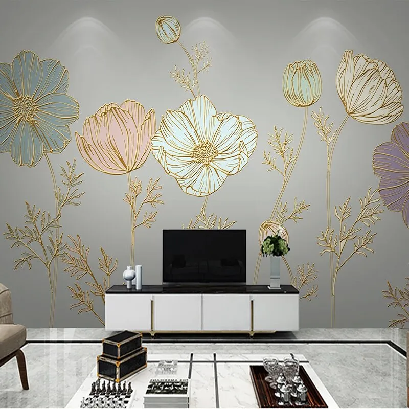 Custom Mural Wallpaper Plant Flower Embossed Lines (㎡)