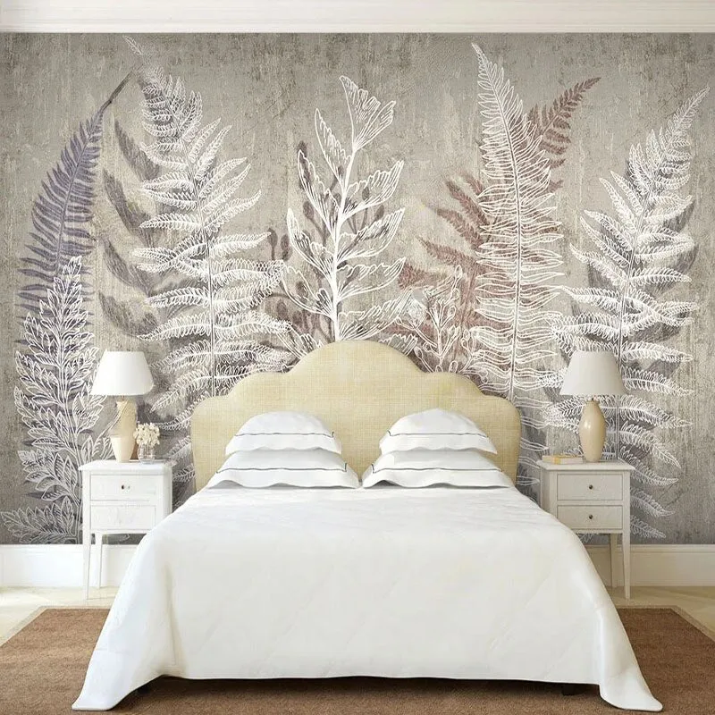 Custom Mural Wallpaper Retro Plant Leaf Line Drawing (㎡)