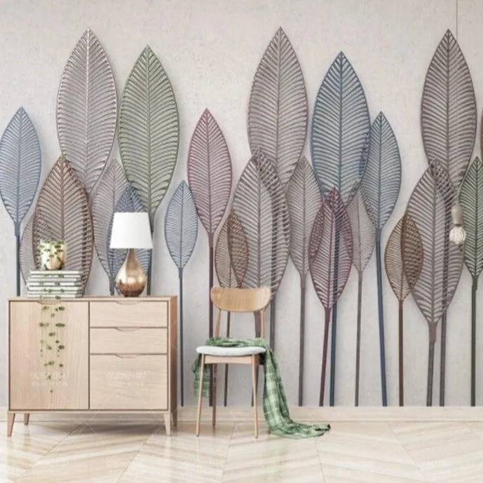 Custom Mural Wallpaper Retro Wrought Iron Embossed Leaves (㎡)