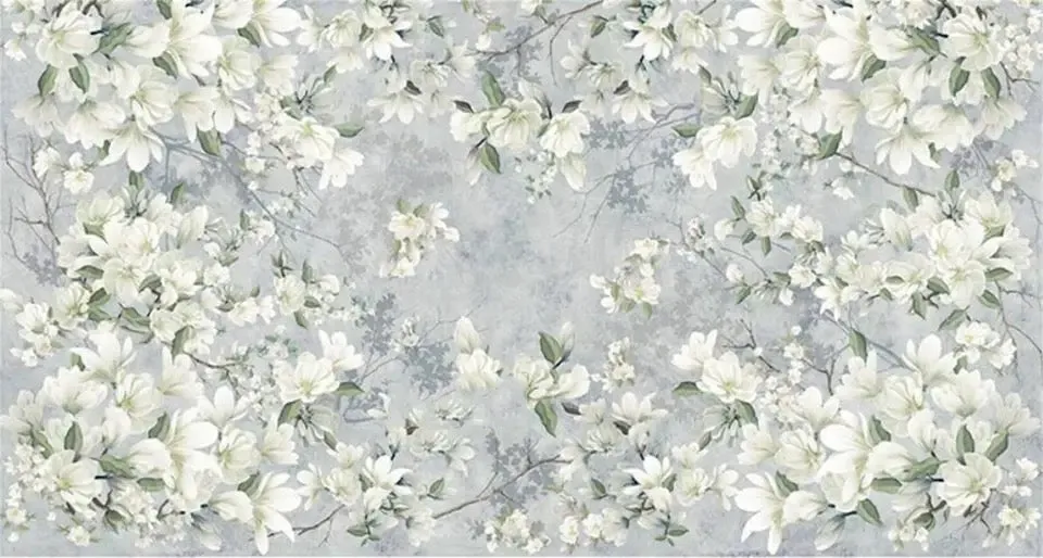 Custom Wallpaper Fresh White Blossoms Floral Mural (㎡)