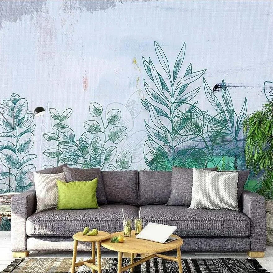 Custom Wallpaper Mural Hand-painted Watercolor Plants (㎡)